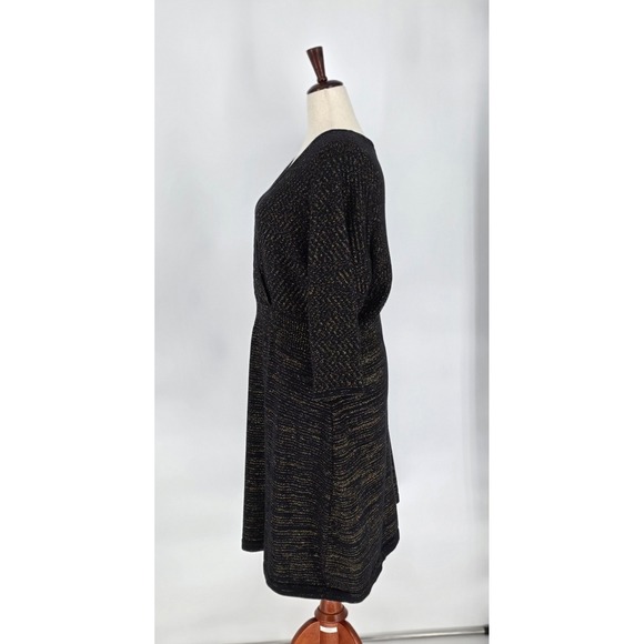 Lane Bryant Black Gold Metallic Faux Wrap Sweater Dress Soft Cotton Womens Sz 22 - Picture 5 of 10